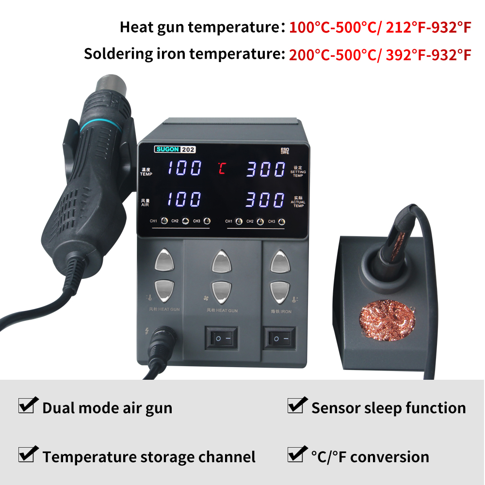 SUGON-202 760W 2 IN 1 Solderin - огляд і ціна Smd Rework Station Hot Air Soldering 2 In 1